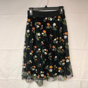 Chic Floral Black and Orange Mini Skirt